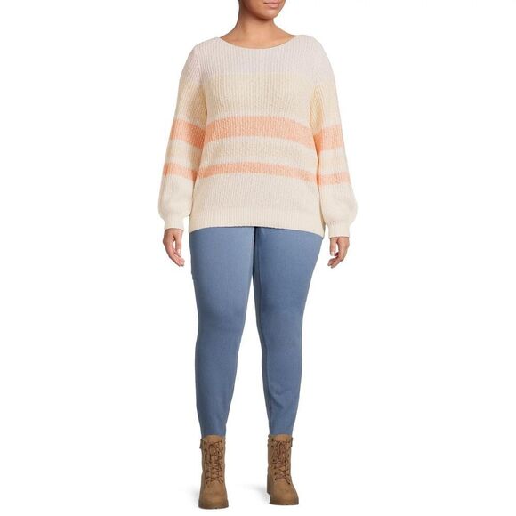 Heart N' Crush Women's Plus Size Boatneck Colorblocked Cozy Sweater - Picture 1 of 6